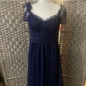 Lulus Navy Blue Tulle Bustier Midi Dress (NWT) (XL)
